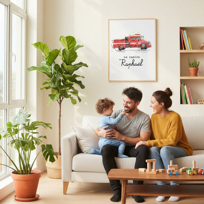 Affiche Prénom Camion de Pompier – La Décoration du Petit Héros