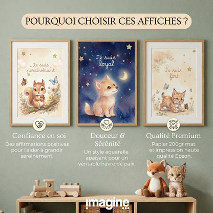 Lot de 6 Affiches Douces Animaux de la Forêt Aquarelle - format A4