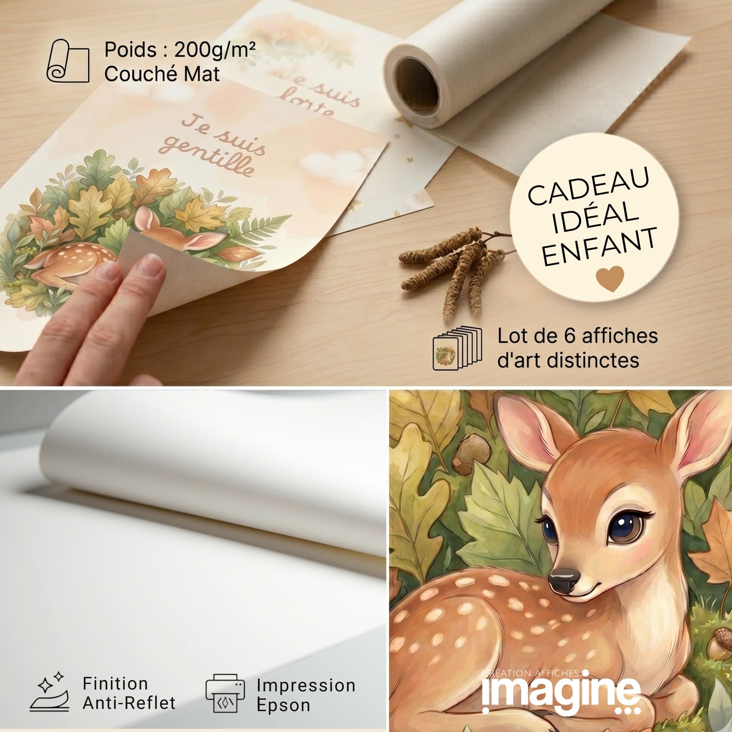Lot de 6 Affiches Douces Animaux de la Forêt Aquarelle - format A4