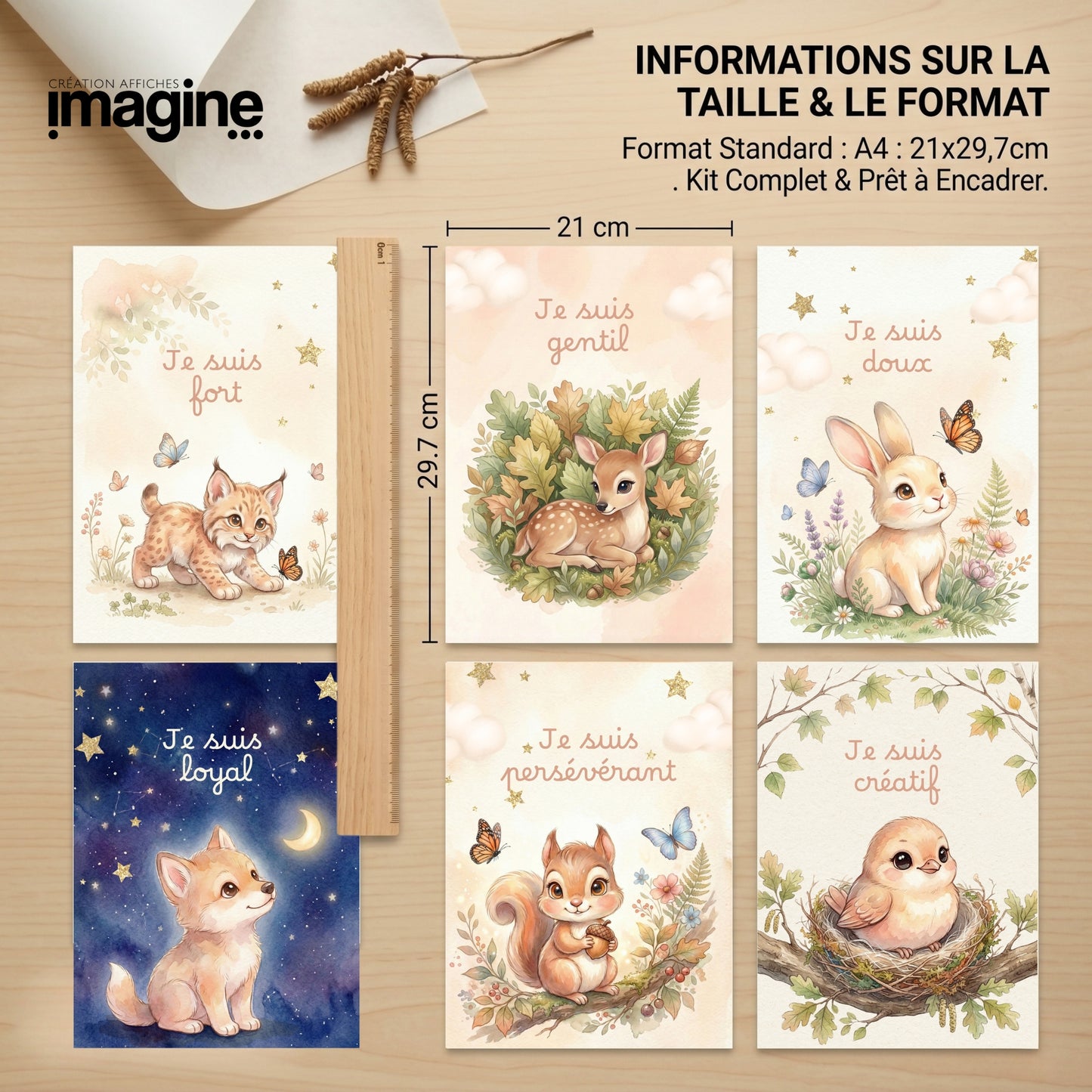 Lot de 6 Affiches Douces Animaux de la Forêt Aquarelle - format A4