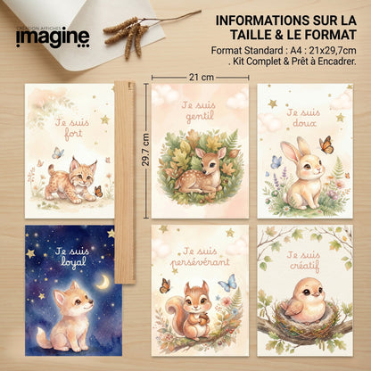 Lot de 6 Affiches Douces Animaux de la Forêt Aquarelle - format A4