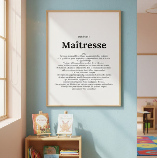 Affiche définition maîtresse cadeau fin année scolaire personnalisable - Imagine Affiche