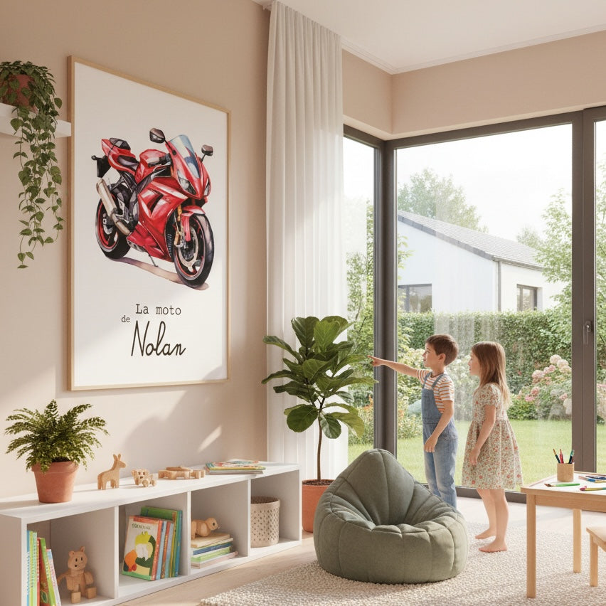 L'Affiche Prénom "La Moto de..." : Une décoration qui fait rugir de joie !