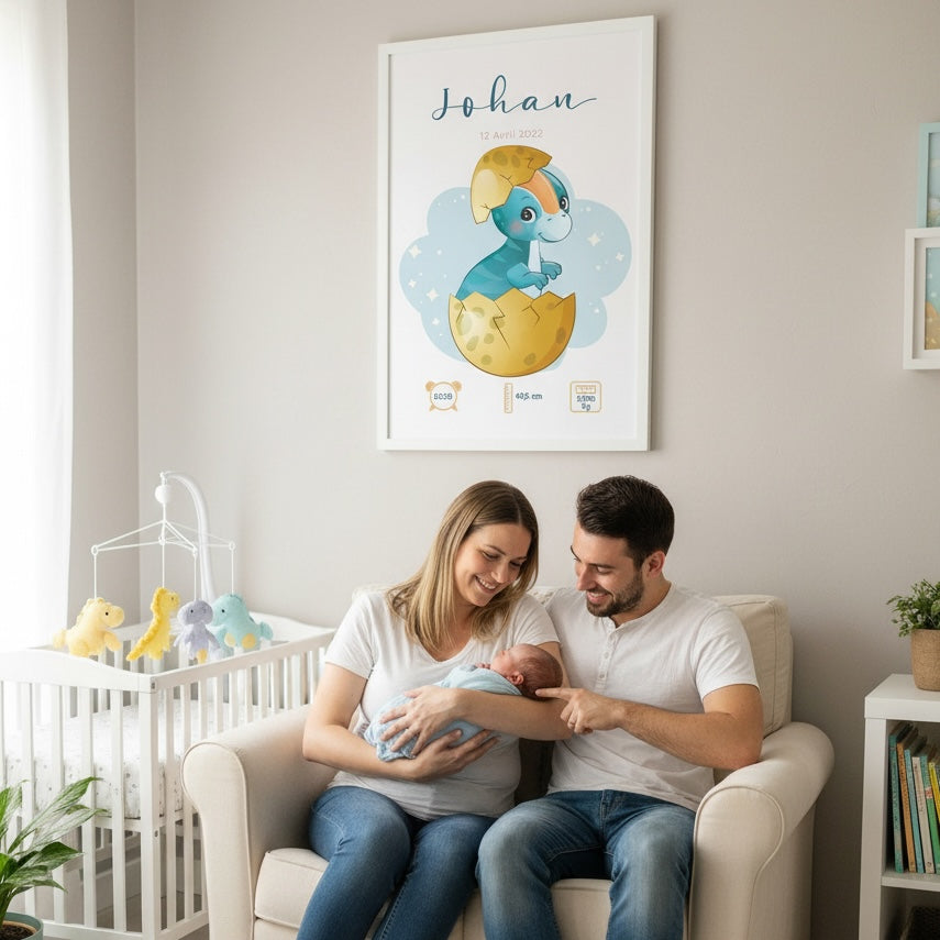 Affiche de Naissance Dinosaure Personnalisée – Un Souvenir "Roar-sablement" Mignon