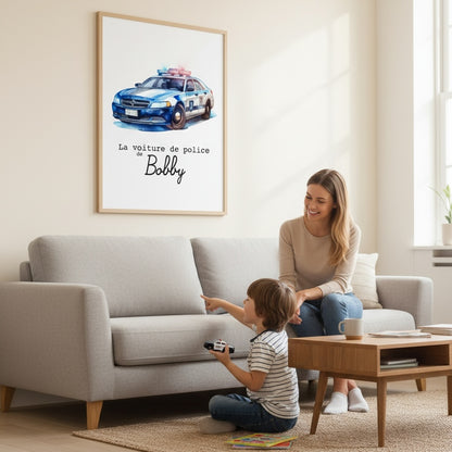Affiche Prénom Voiture de Police – La Décoration des Petits Héros