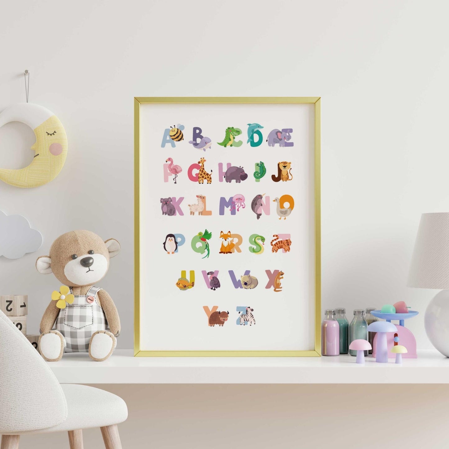 Abécédaire illustré animaux mignons poster éducatif chambre enfant