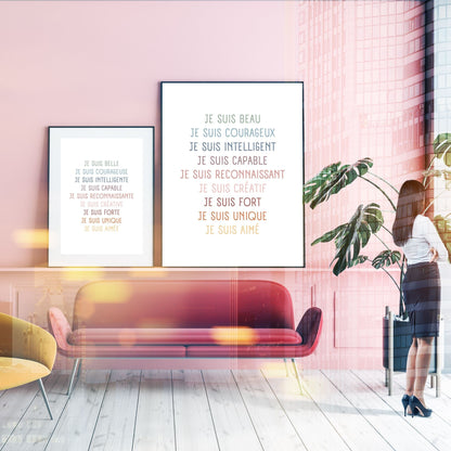 Poster affirmations positives couleurs vives chambre enfant décoration