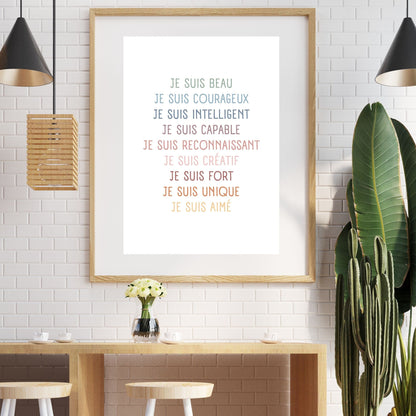 Poster Je Suis affirmations positives haute qualité éducation bienveillante - Imagine Affiche

