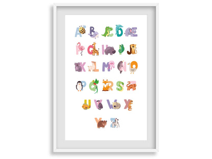 Poster lettres alphabet animaux illustration couleurs apprentissage enfant
