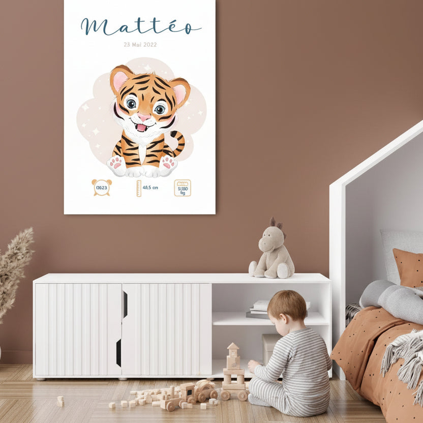 Affiche Naissance Personnalisée 'Tigre' - Souvenir Bébé
