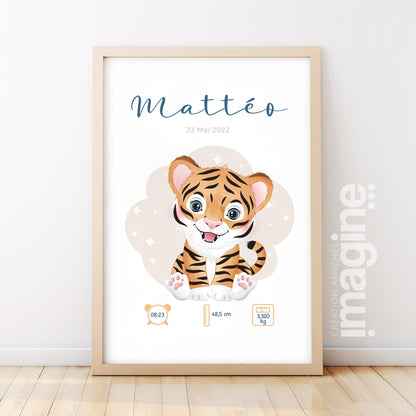 Affiche Naissance Personnalisée 'Tigre' - Souvenir Bébé