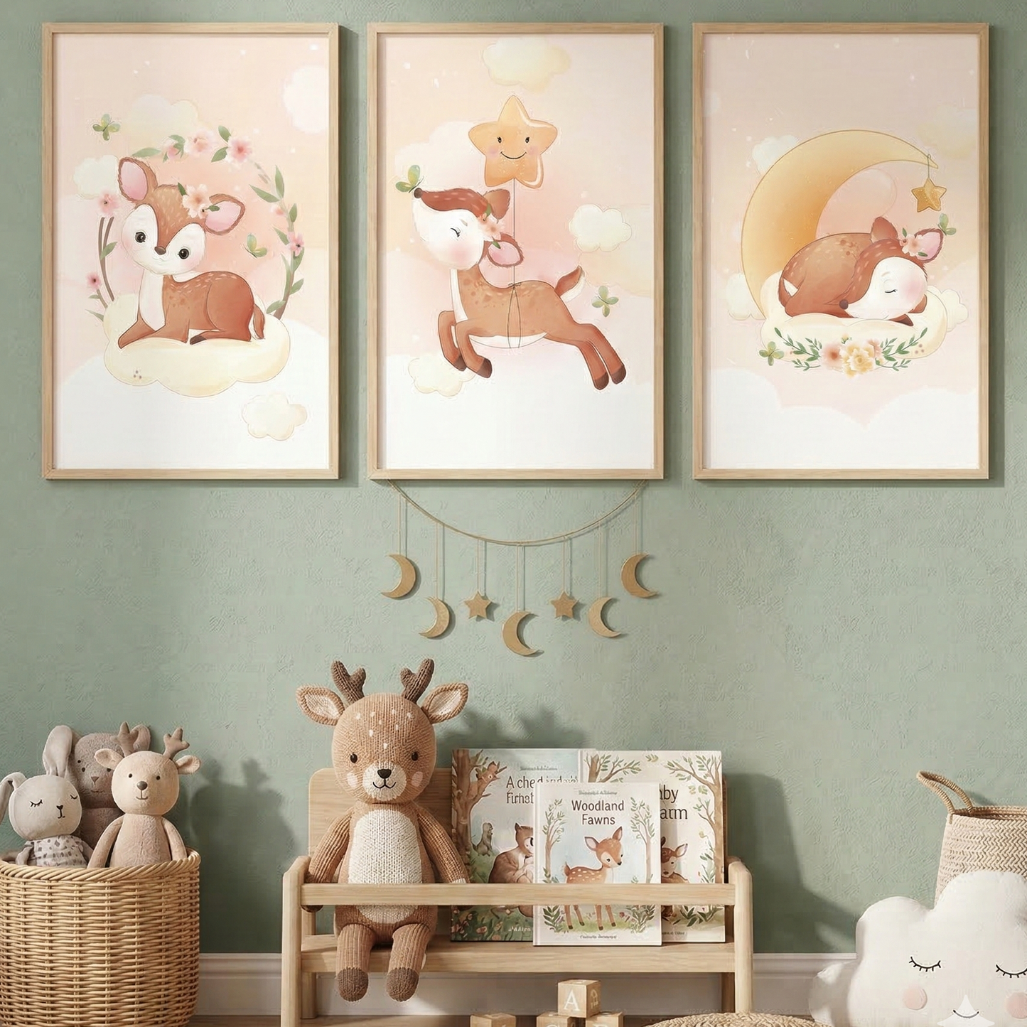 Set 3 Affiches Biche Mignonne - Décoration Chambre Bébé Enfant
