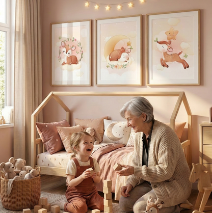 Set 3 Affiches Biche Mignonne - Décoration Chambre Bébé Enfant