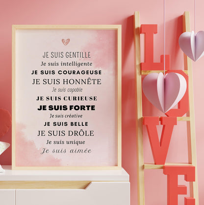 Poster phrases positives enfant encadré décoration chambre bébé motivation