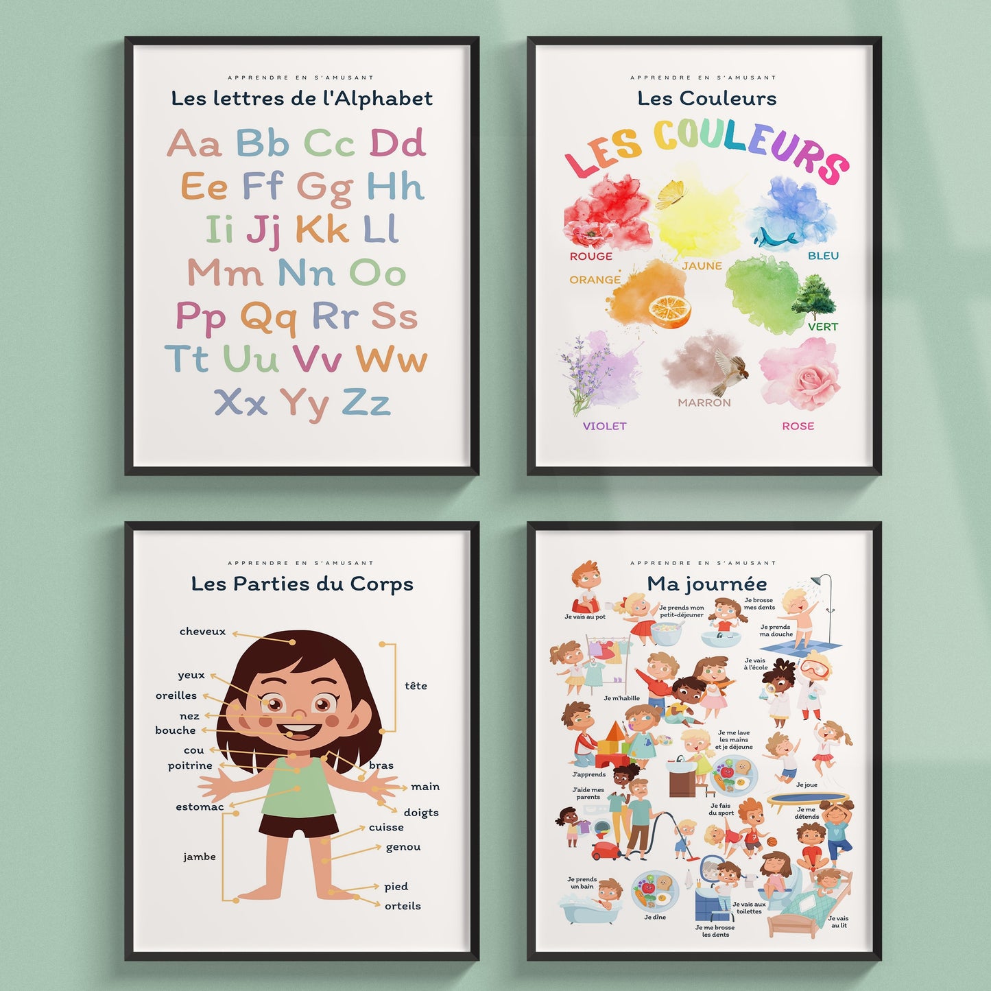Poster Les Parts du Corps girl nose mouth for children's room primary nursery school - child poster boy and girl learning