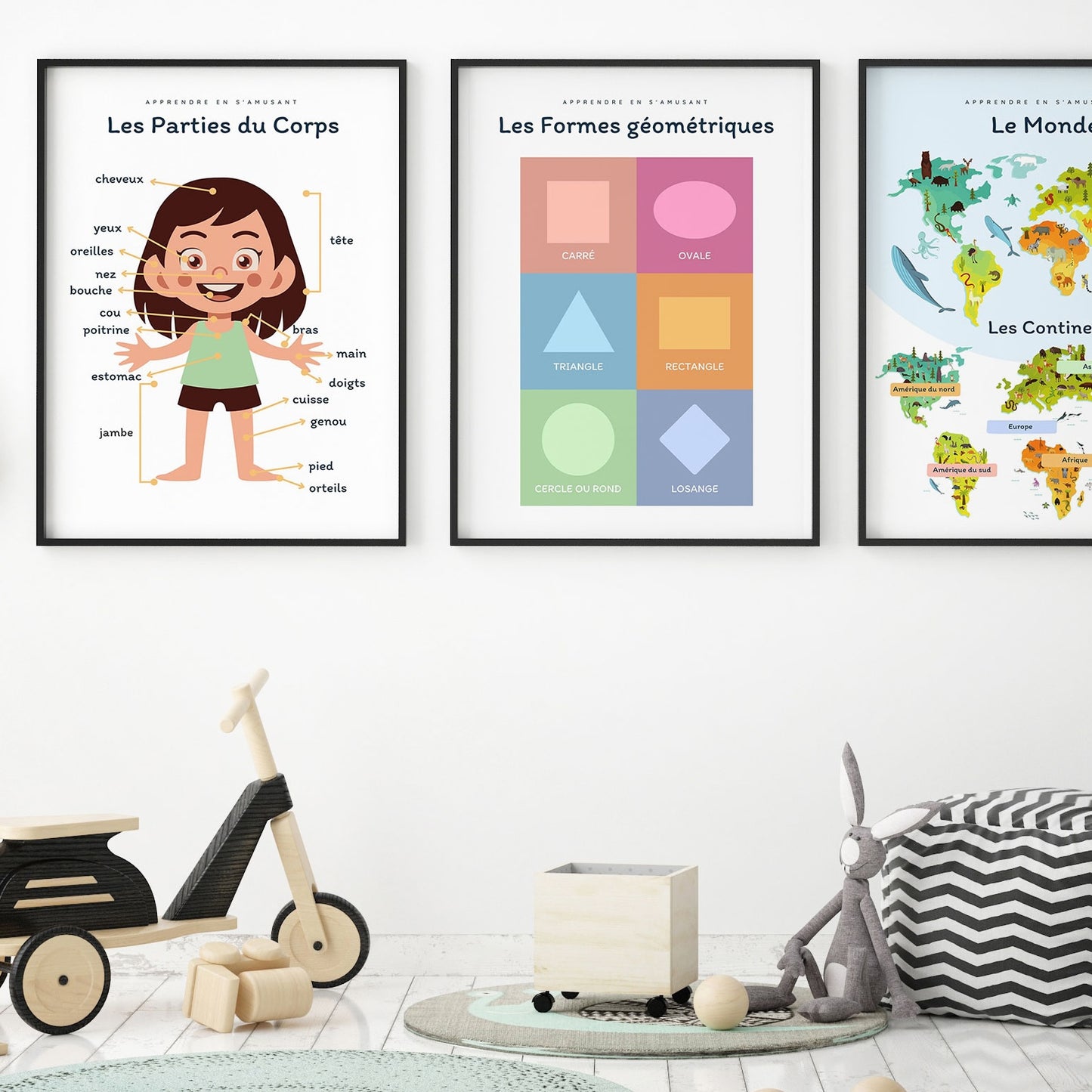 Poster Les Parts du Corps girl nose mouth for children's room primary nursery school - child poster boy and girl learning