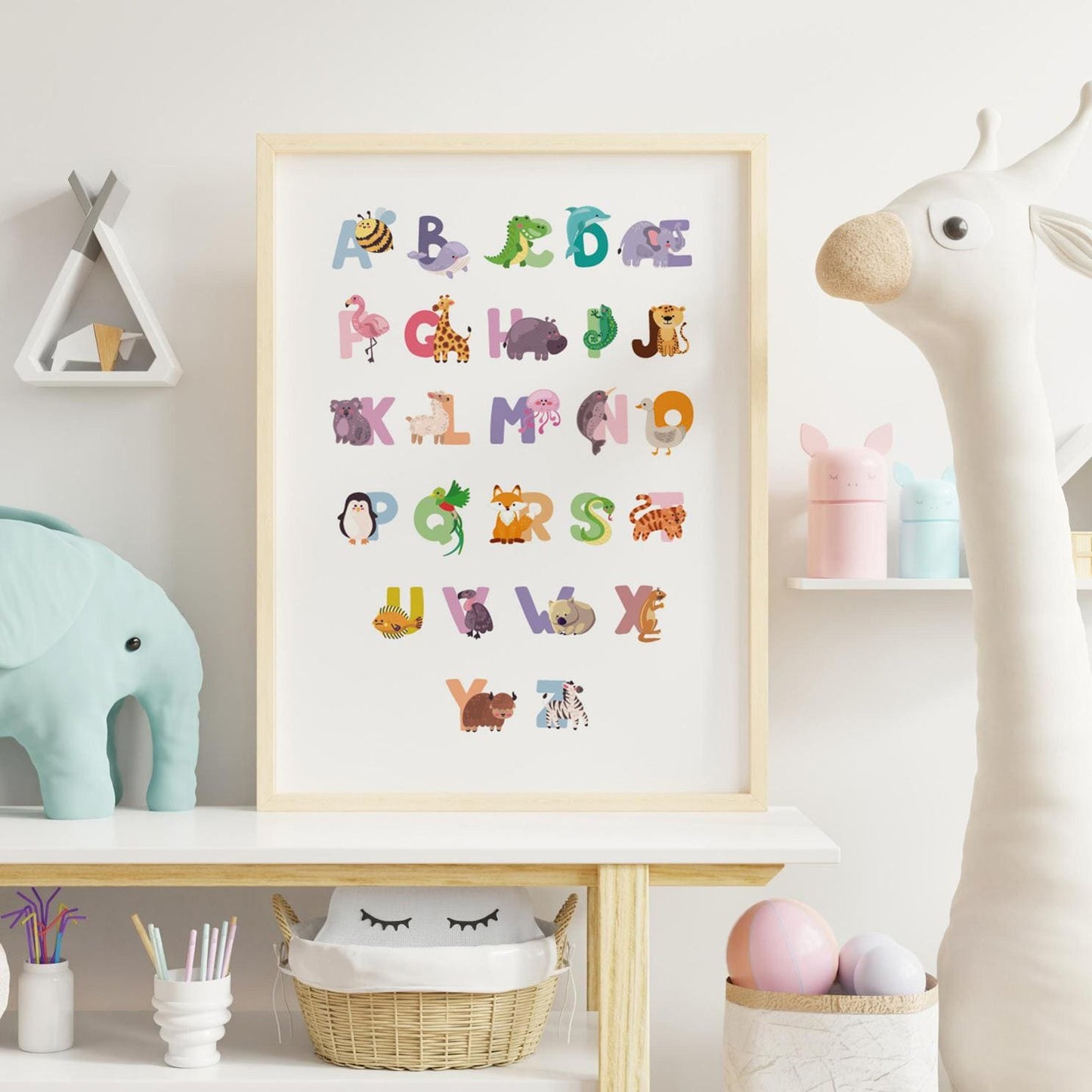 Abécédaire éducatif A-Z animaux colorés affiche chambre enfant