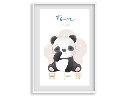 Affiche de naissance personnalisée "Panda" - Affiche bébé souvenir - Prénom, poids, taille et heure - Cadeau naissance anniversaire bebe
