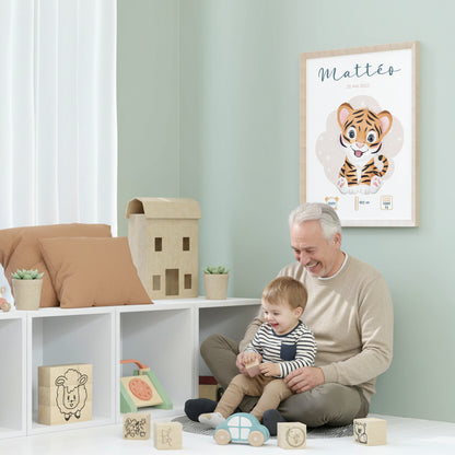 Affiche Naissance Personnalisée 'Tigre' - Souvenir Bébé