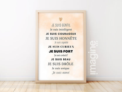 Affiche Motivation avec phrases positives compliment pour garçon bébé enfant la dernière affirmation personnalisable
