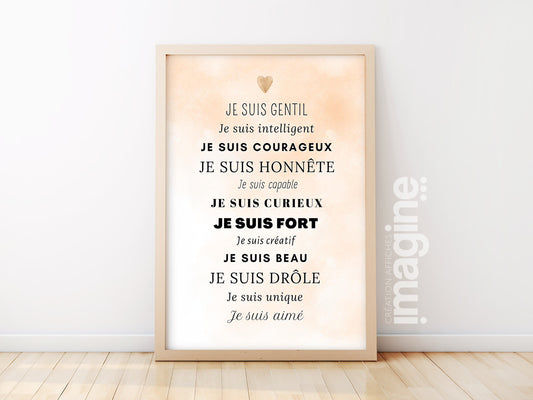 Affiche Motivation avec phrases positives compliment pour garçon bébé enfant la dernière affirmation personnalisable