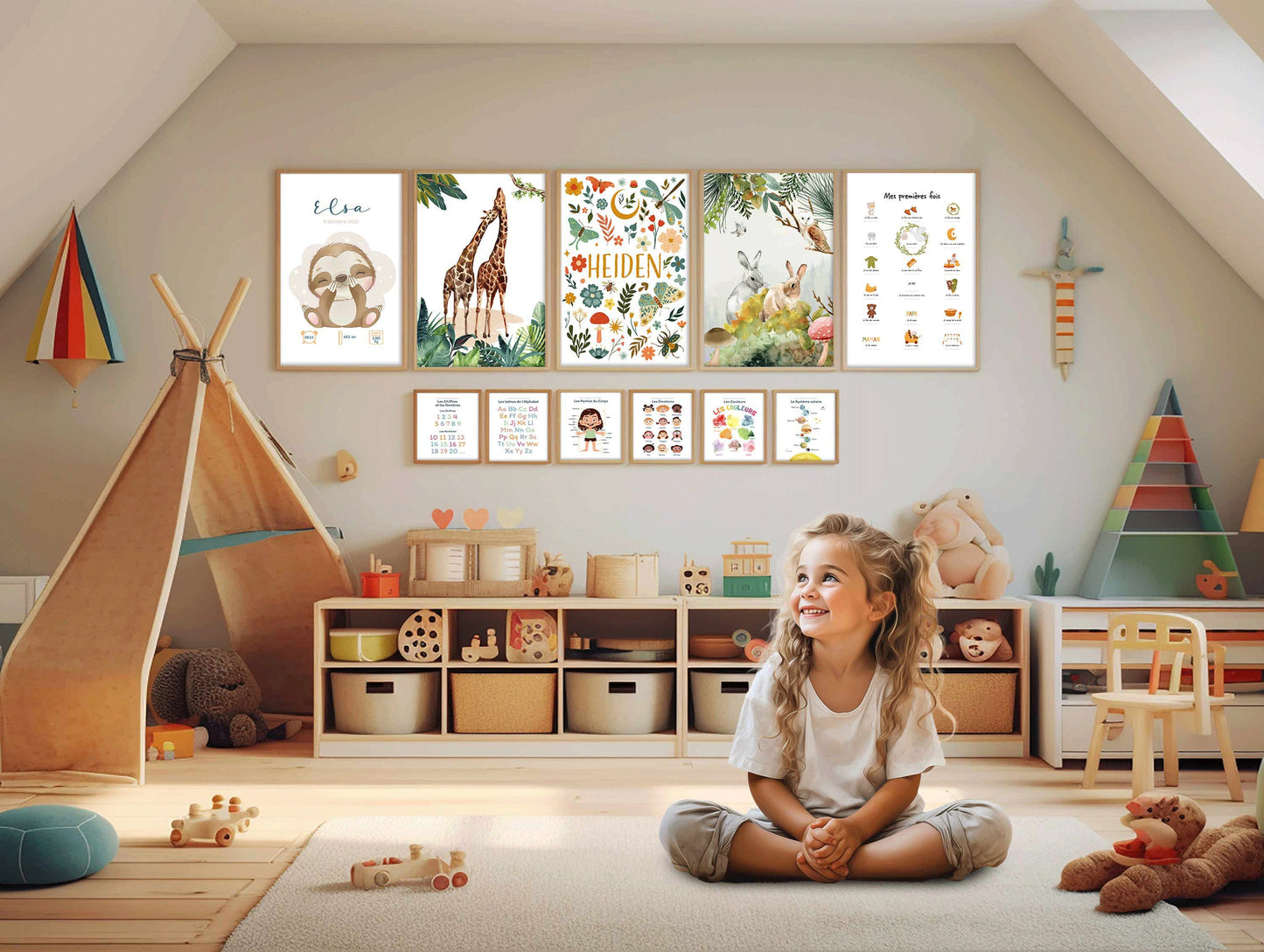 Affiche naissance personnalisée – Poster bébé « Sloth » – prénom, date, poids & taille – cadeau naissance chambre – illustration paresseux