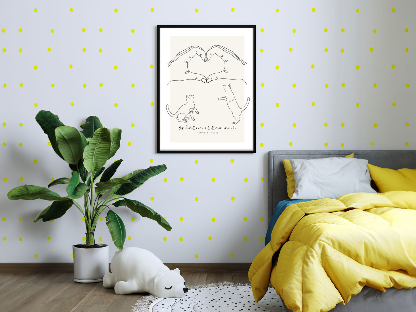 Affiche famille avec deux chats - cadeau idéal parents, couple