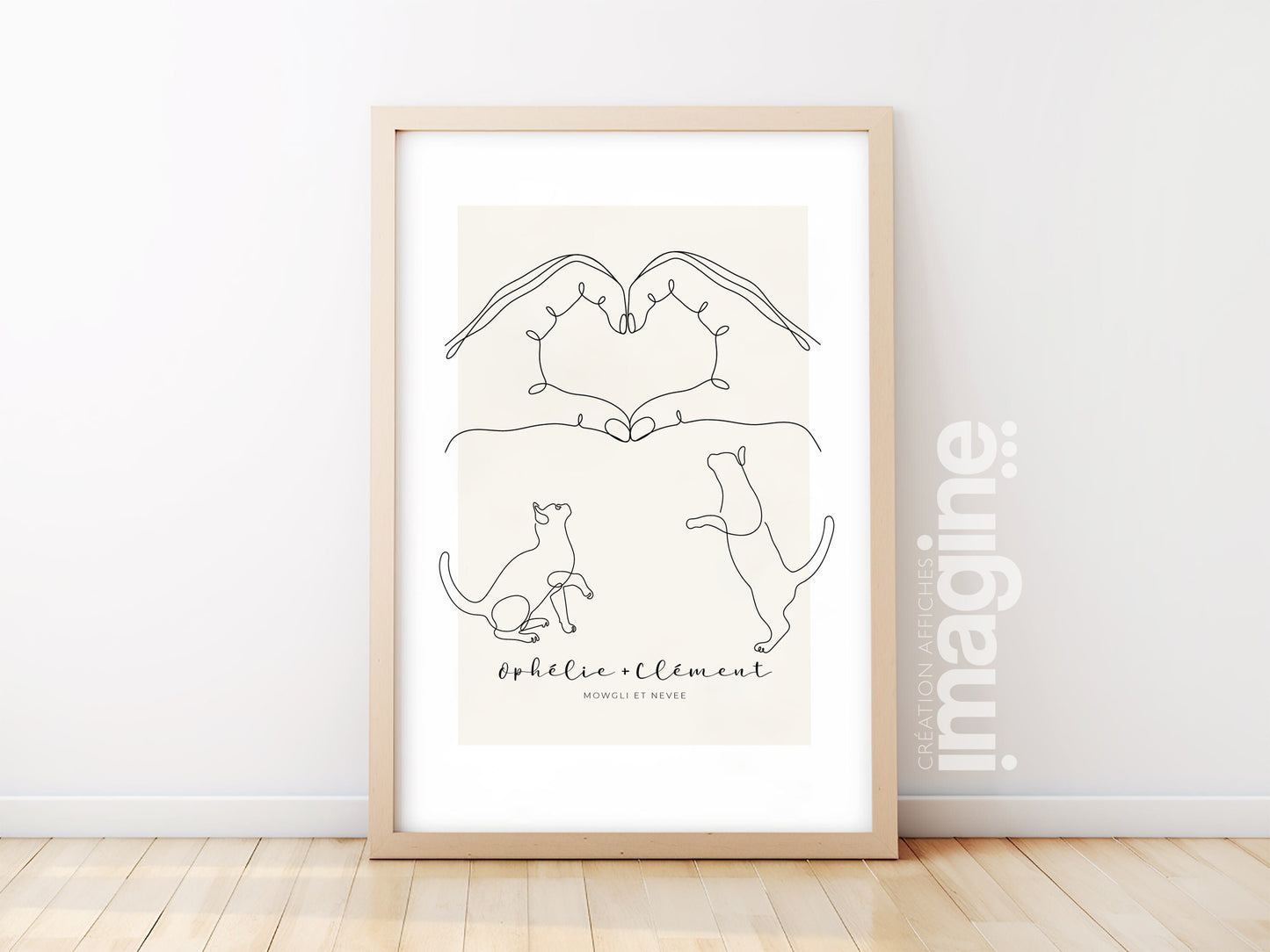 Affiche famille avec deux chats - cadeau idéal parents, couple