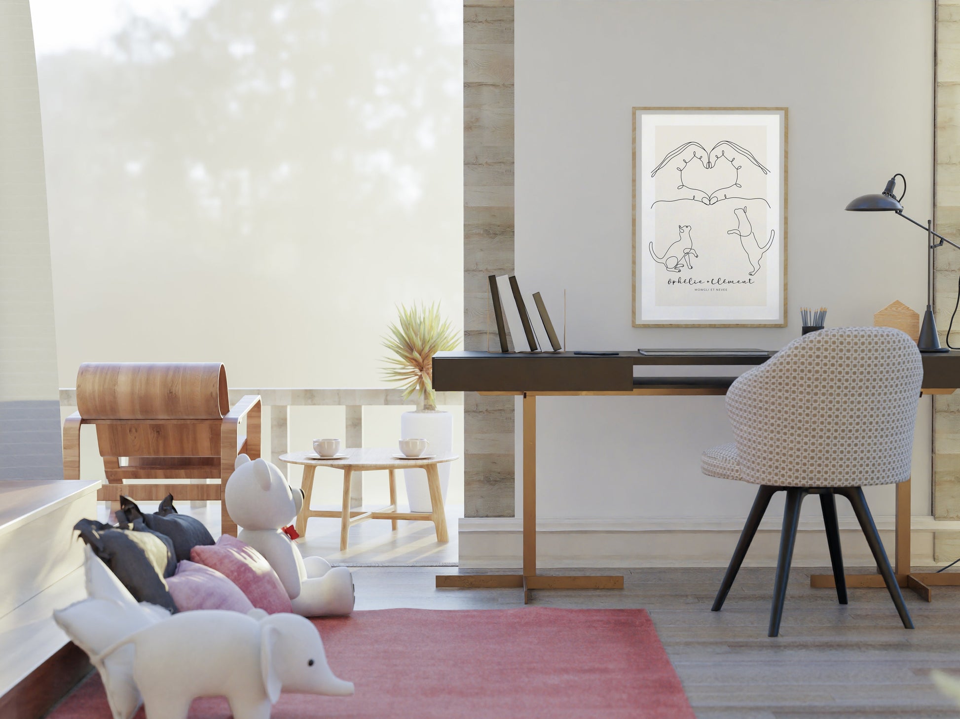 Affiche famille avec deux chats - cadeau idéal parents, couple