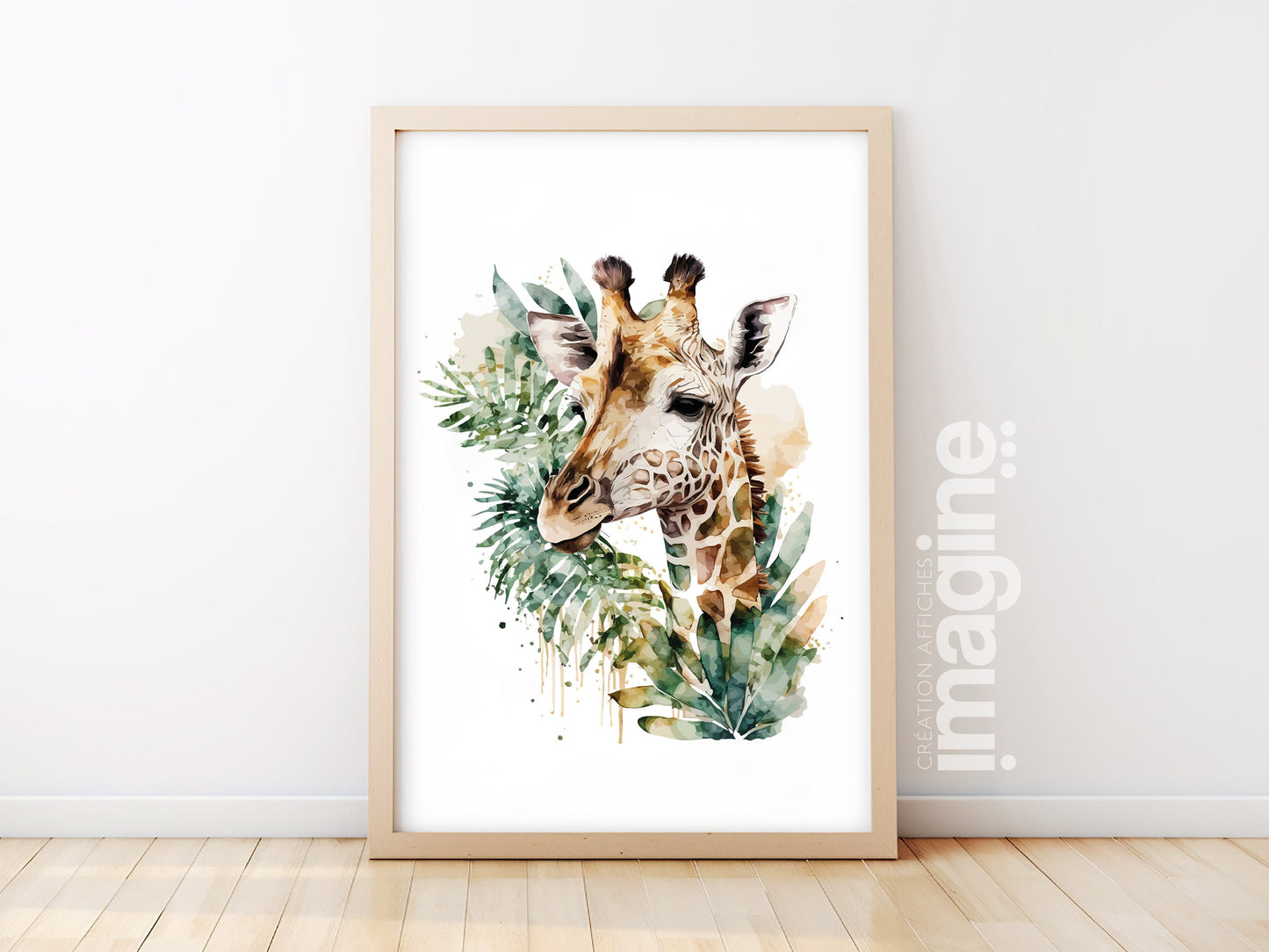 Affiche girafe aquarelle – Poster animalier safari – Décoration murale enfant & maison – Affiche savane imprimée – Cadeau original