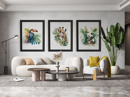 Affiche girafe aquarelle – Poster animalier safari – Décoration murale enfant & maison – Affiche savane imprimée – Cadeau original