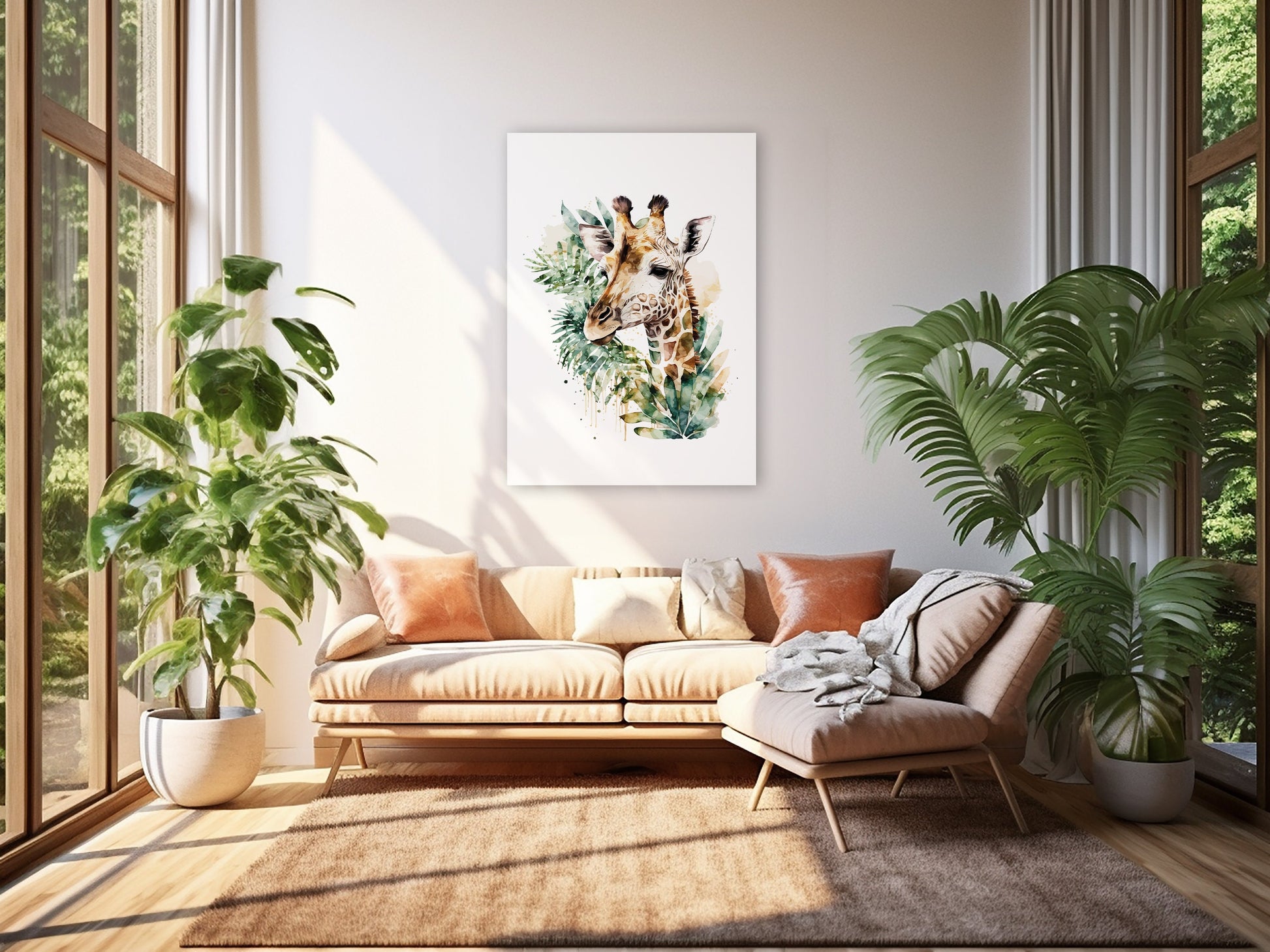 Affiche girafe aquarelle – Poster animalier safari – Décoration murale enfant & maison – Affiche savane imprimée – Cadeau original