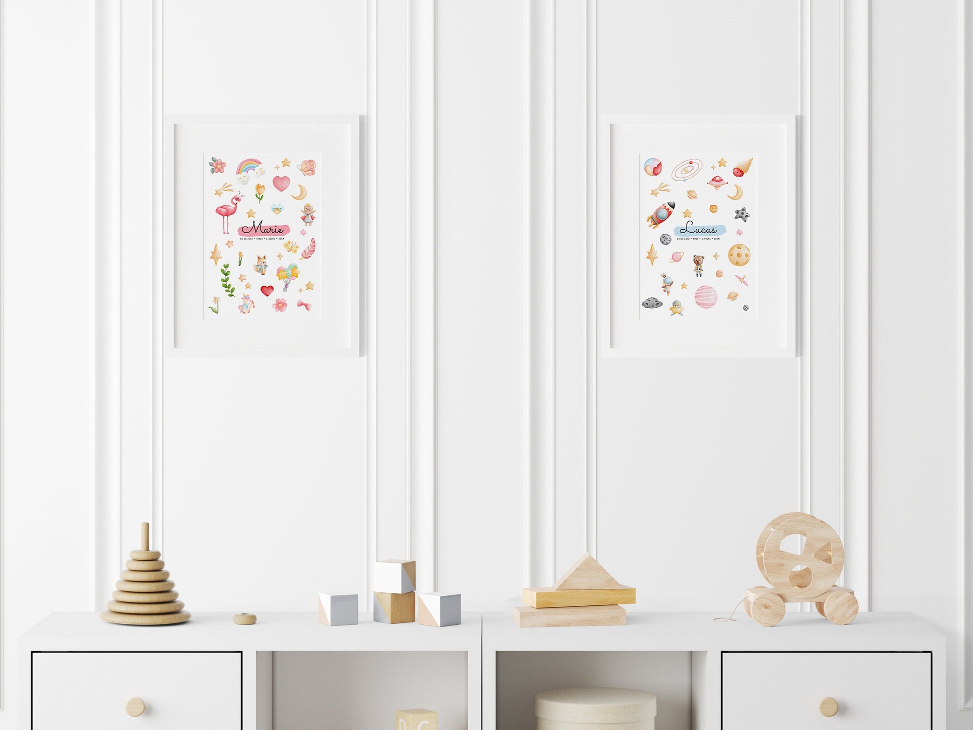 Affiche personnalisée prénom bébé – Poster princesse & animaux mignons – Décoration chambre enfant – Cadeau naissance, anniversaire, Noël