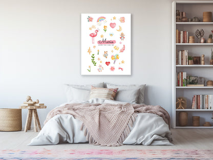 Affiche personnalisée prénom bébé – Poster princesse & animaux mignons – Décoration chambre enfant – Cadeau naissance, anniversaire, Noël