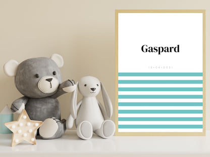 Affiche prénom Marinière rose ou bleu à personnaliser pour anniversaire, naissance, fête enfant