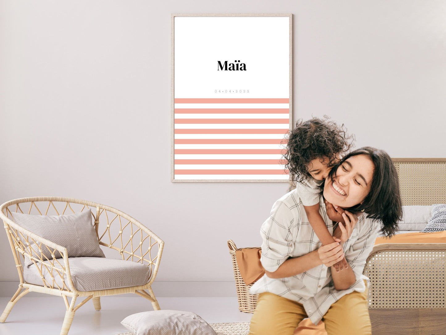 Affiche prénom Marinière rose ou bleu à personnaliser pour anniversaire, naissance, fête enfant