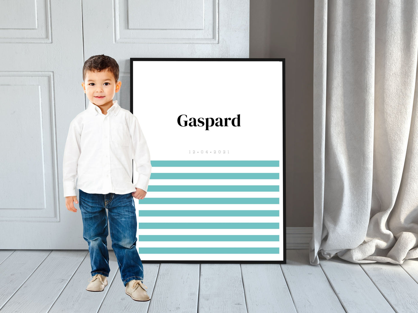 Affiche prénom Marinière rose ou bleu à personnaliser pour anniversaire, naissance, fête enfant