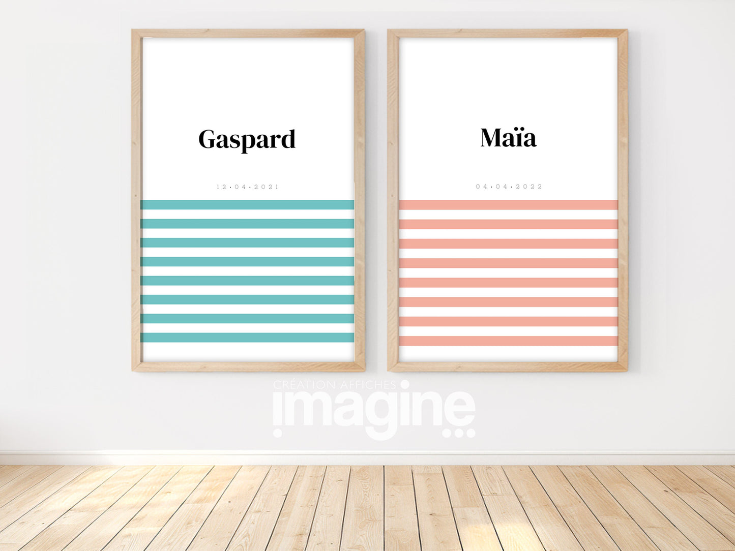 Affiche prénom Marinière rose ou bleu à personnaliser pour anniversaire, naissance, fête enfant