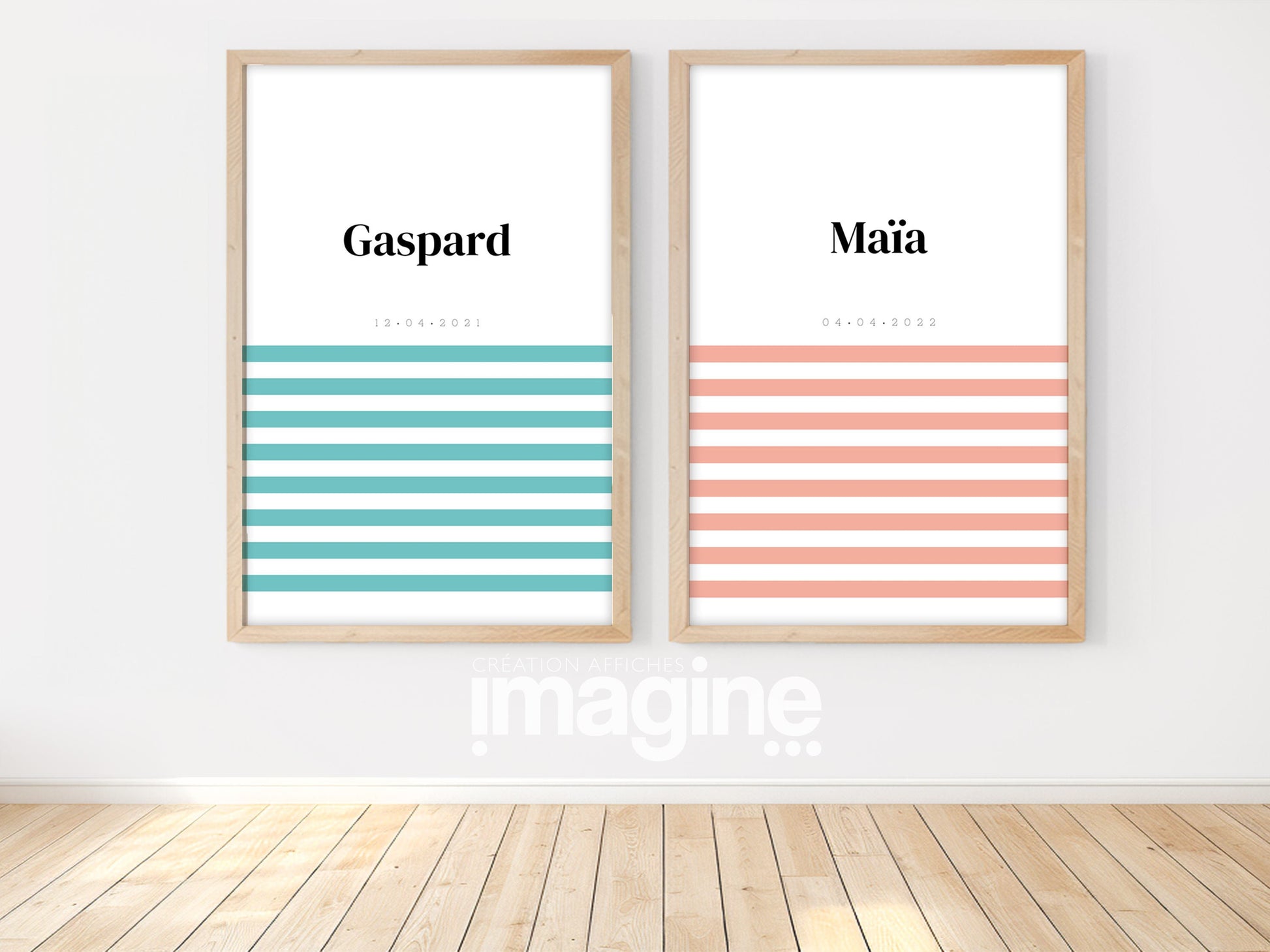 Affiche prénom Marinière rose ou bleu à personnaliser pour anniversaire, naissance, fête enfant