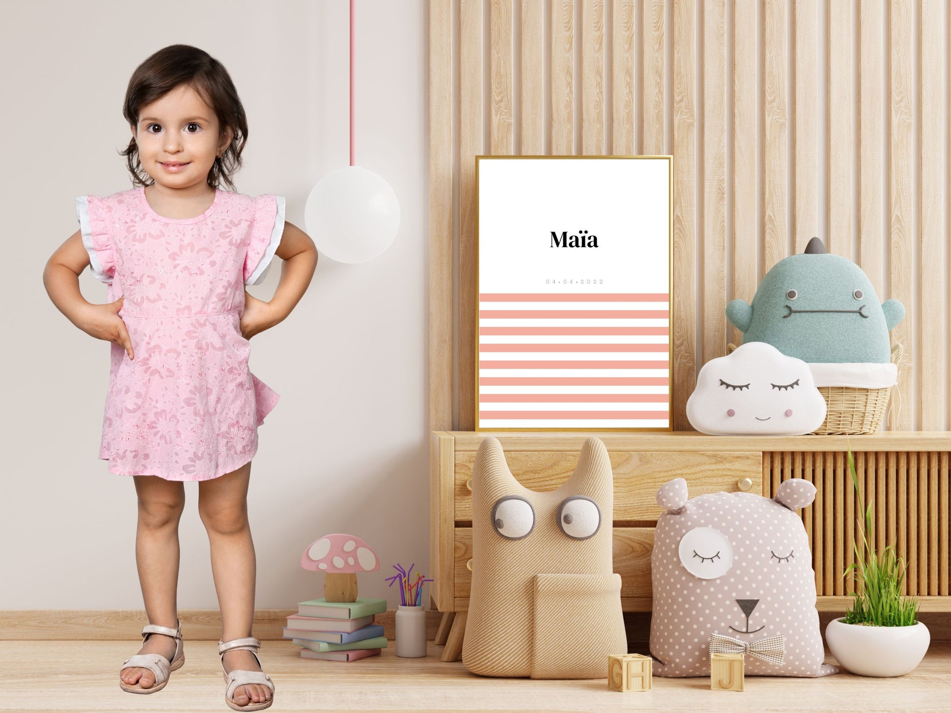 Affiche prénom Marinière rose ou bleu à personnaliser pour anniversaire, naissance, fête enfant