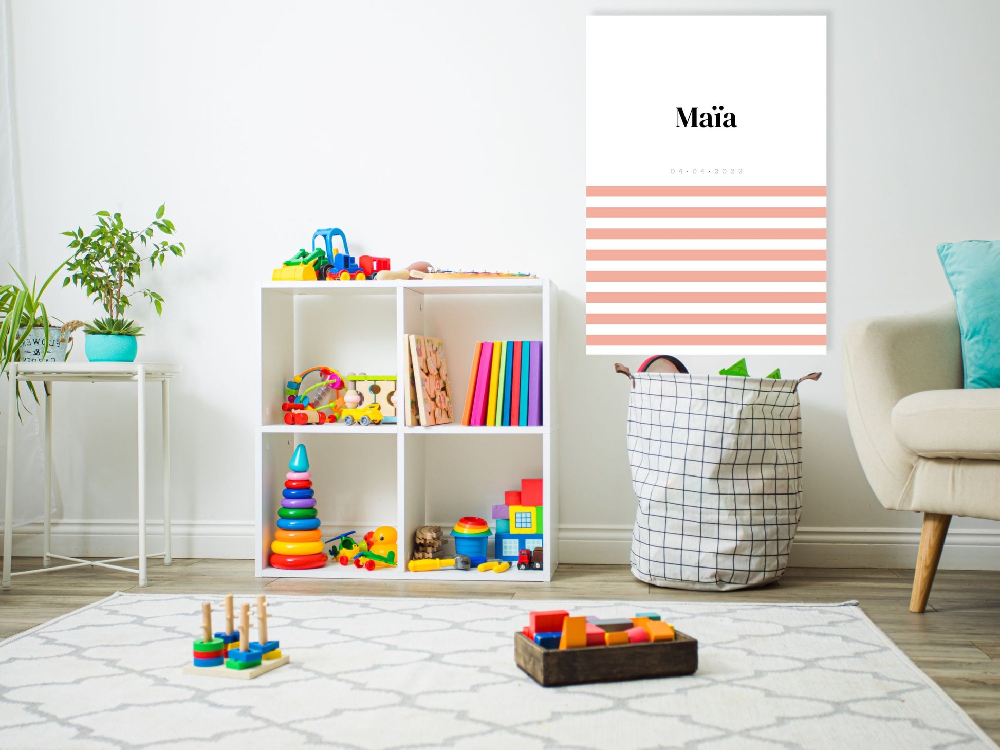 Affiche prénom Marinière rose ou bleu à personnaliser pour anniversaire, naissance, fête enfant