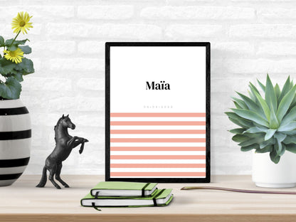 Affiche prénom Marinière rose ou bleu à personnaliser pour anniversaire, naissance, fête enfant