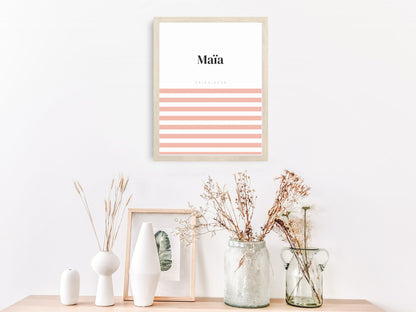 Affiche prénom Marinière rose ou bleu à personnaliser pour anniversaire, naissance, fête enfant