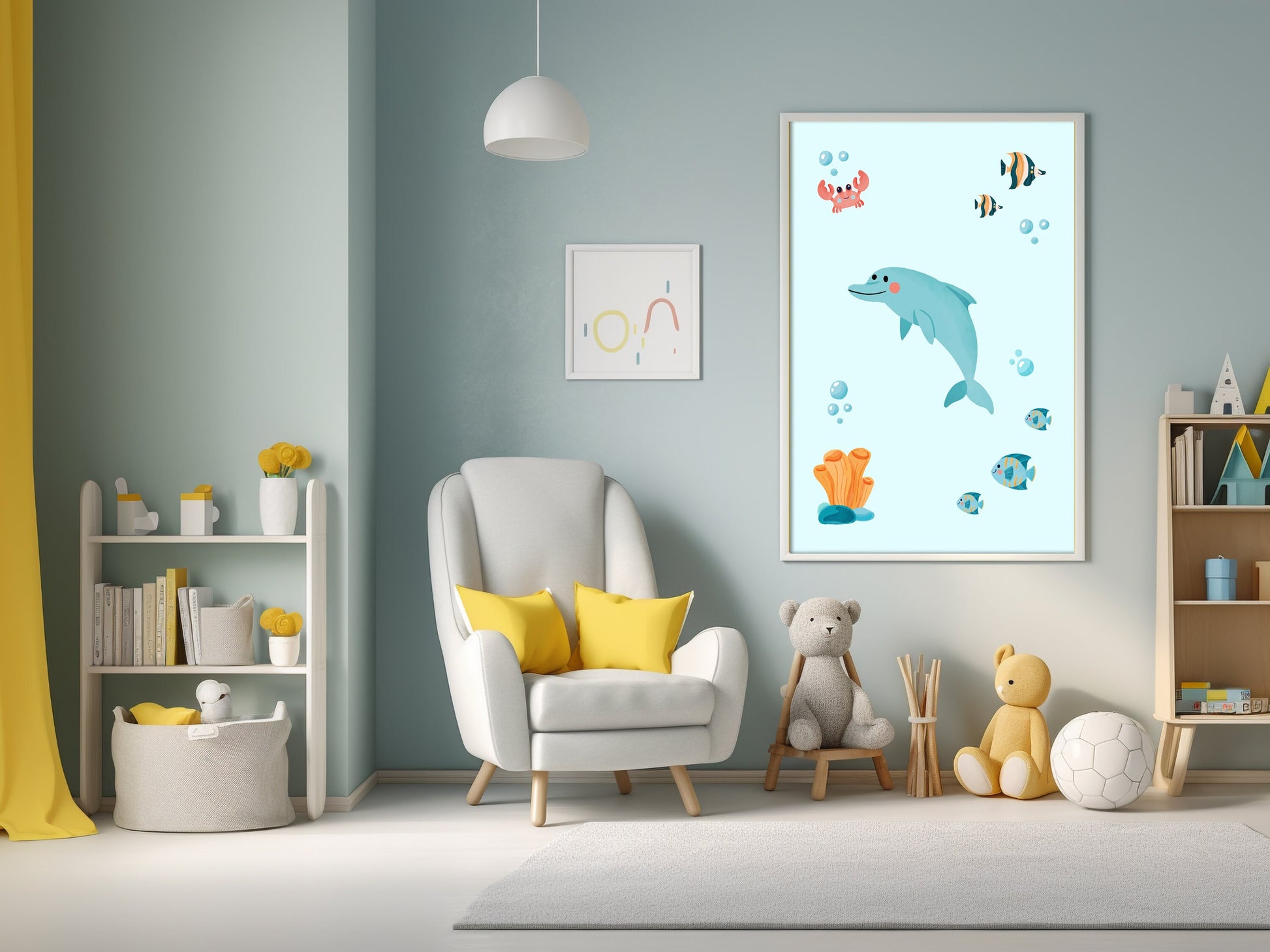 Set de 3 affiches océan pour enfants – Baleine, Dauphin & Tortue – Posters muraux chambre bébé enfant – Cadeau naissance, anniversaire