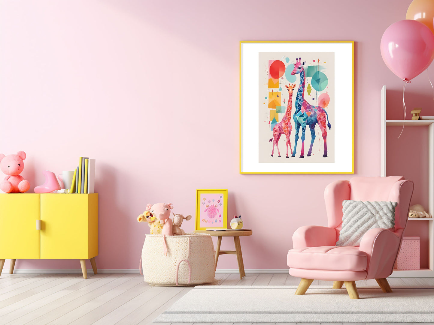 Affiches Géométrique Animaux de la Savane pour Chambre d'Enfant avec maman et bébé girafe et zèbre
