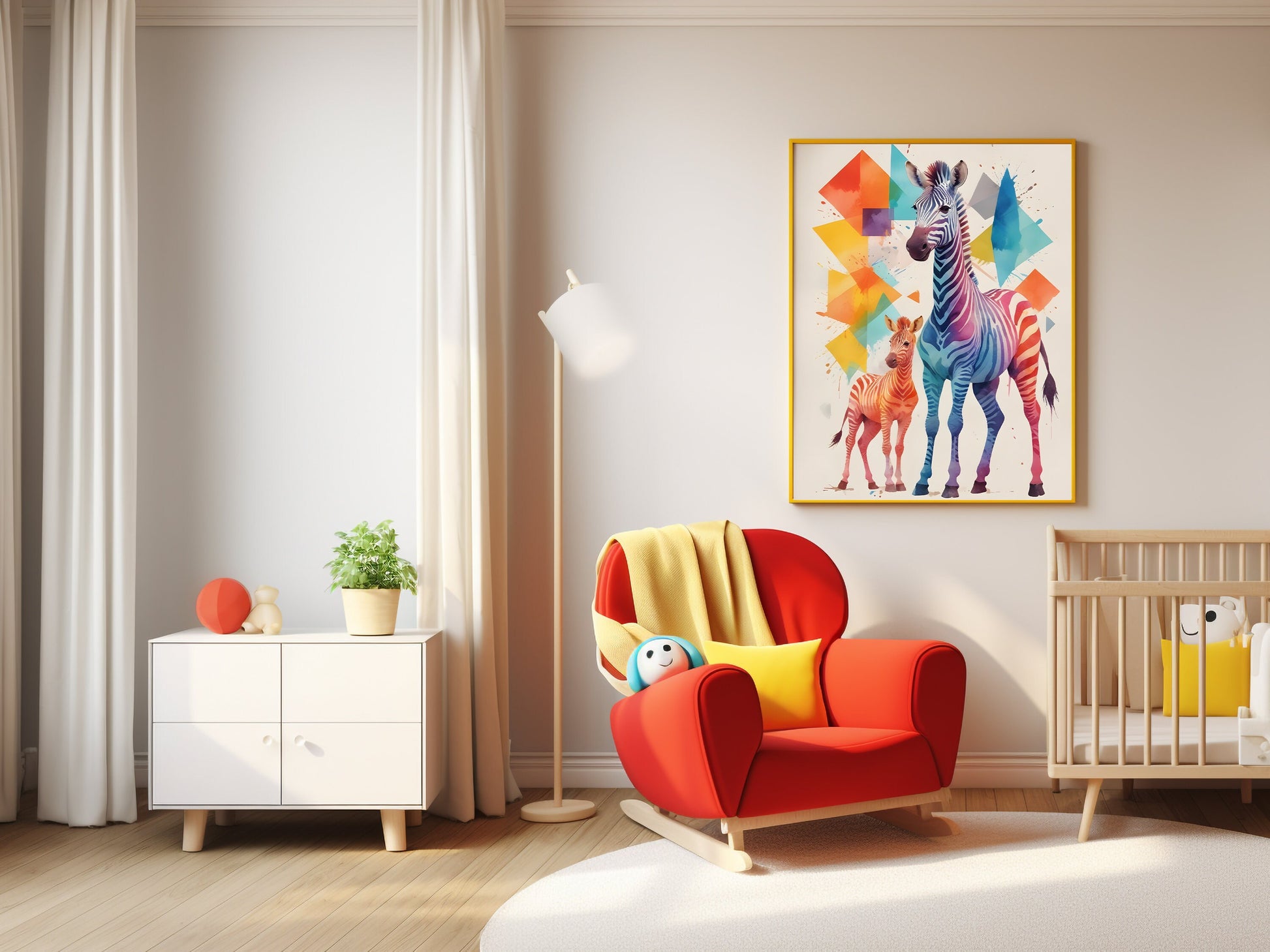 Affiches Géométrique Animaux de la Savane pour Chambre d'Enfant avec maman et bébé girafe et zèbre