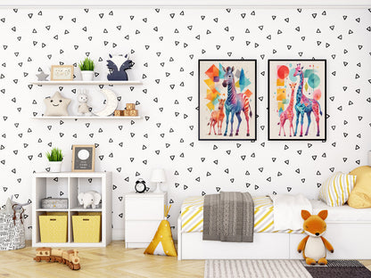 Affiches Géométrique Animaux de la Savane pour Chambre d'Enfant avec maman et bébé girafe et zèbre