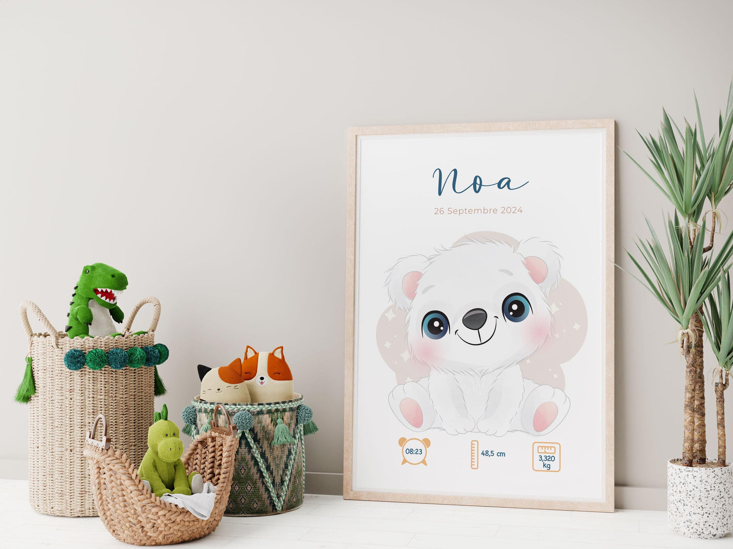 Affiche Naissance Personnalisée 'Ours polaire' - Souvenir chambre Bébé
