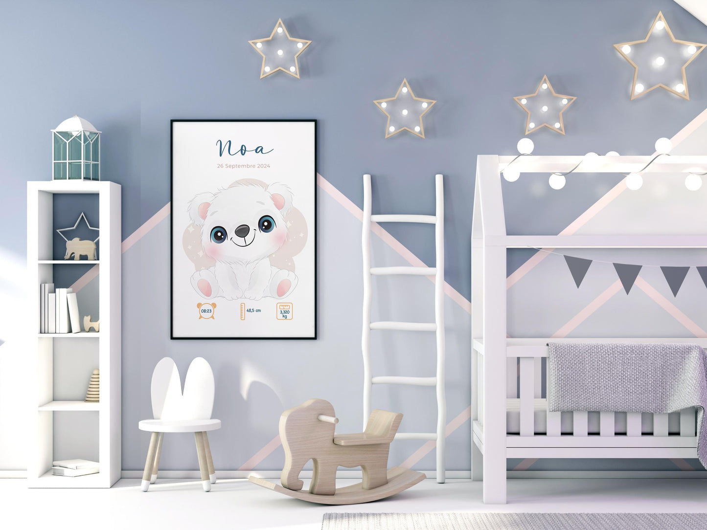 Affiche Naissance Personnalisée 'Ours polaire' - Souvenir chambre Bébé