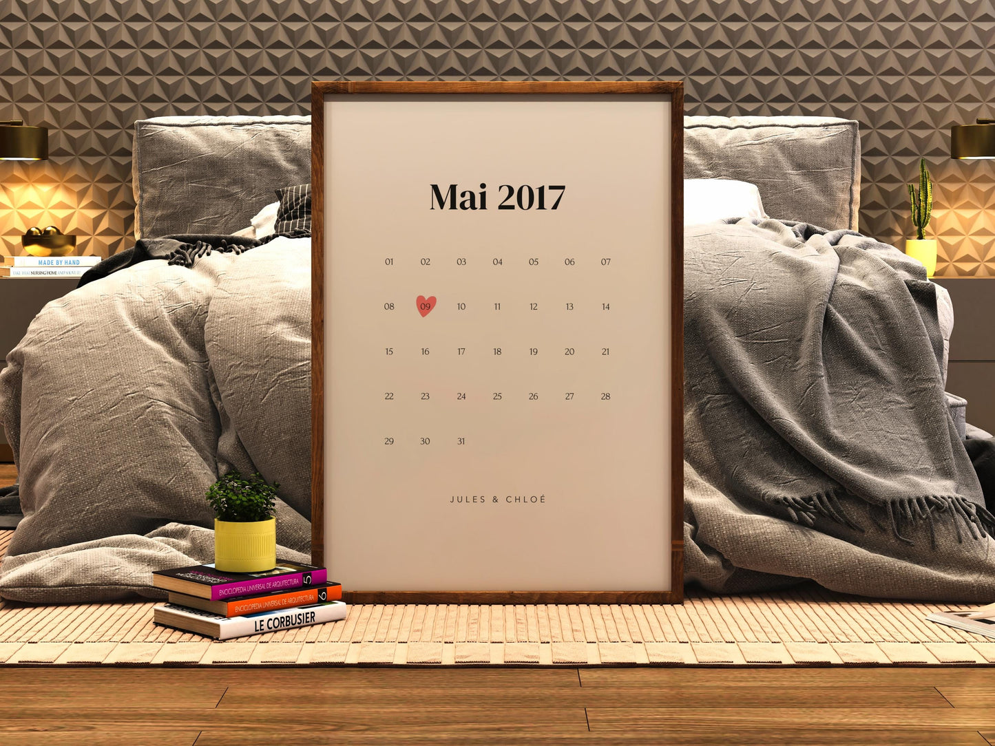 Affiche "Calendrier du mois de l'amour" - Joli calendrier de date de rencontre couple pour cadeau Saint-Valentin ou anniversaire